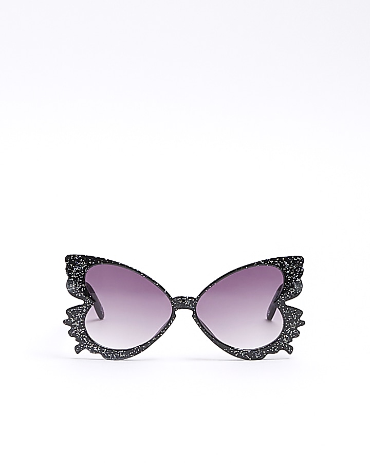Girls black glitter butterfly sunglasses