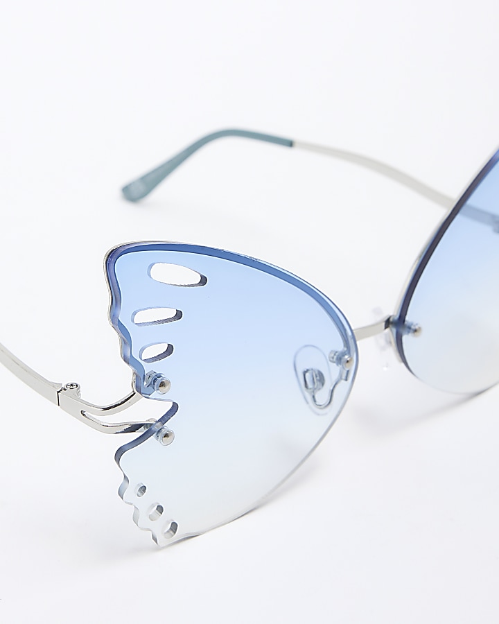 Girls blue rimless butterfly sunglasses