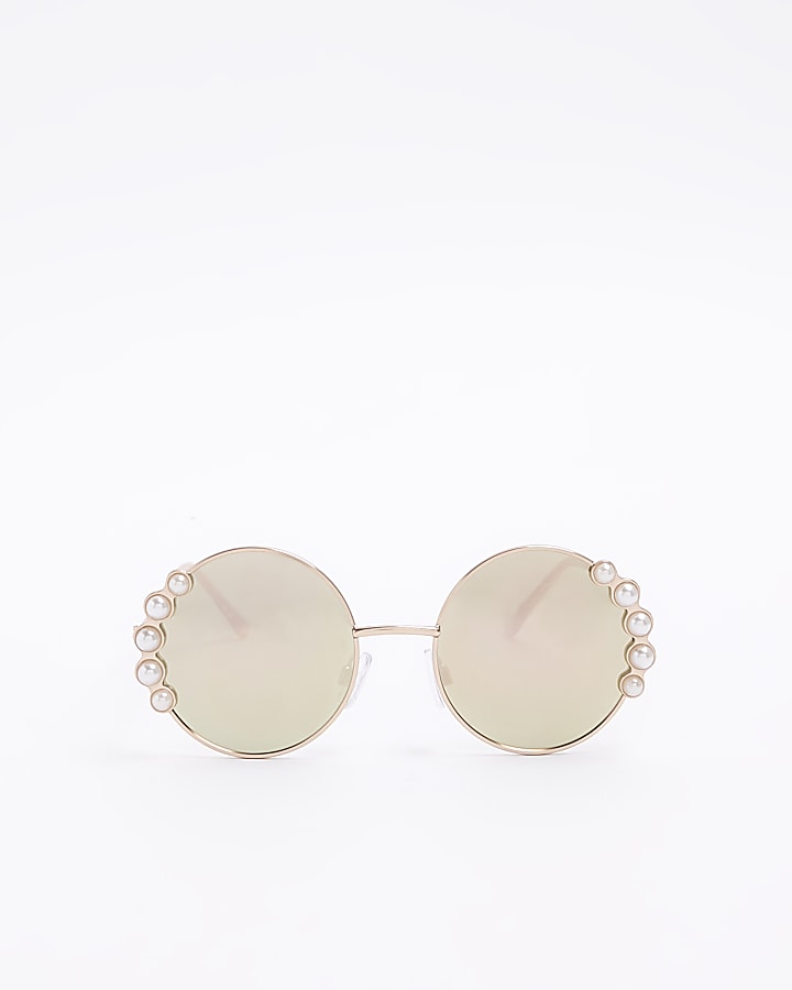 Girls gold pearl round sunglasses