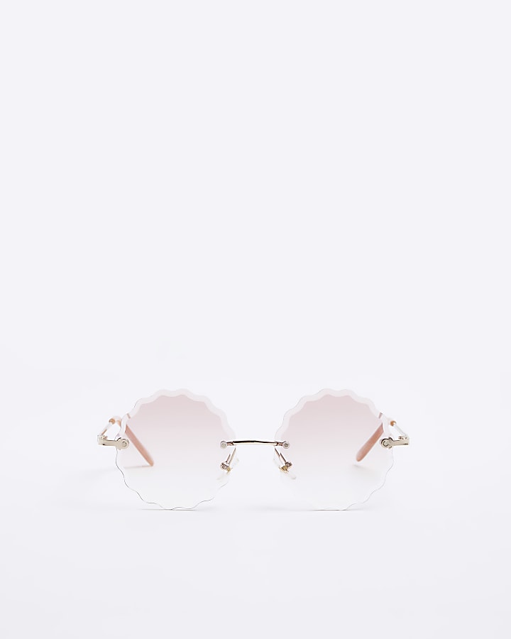 Girls brown scalloped round sunglasses