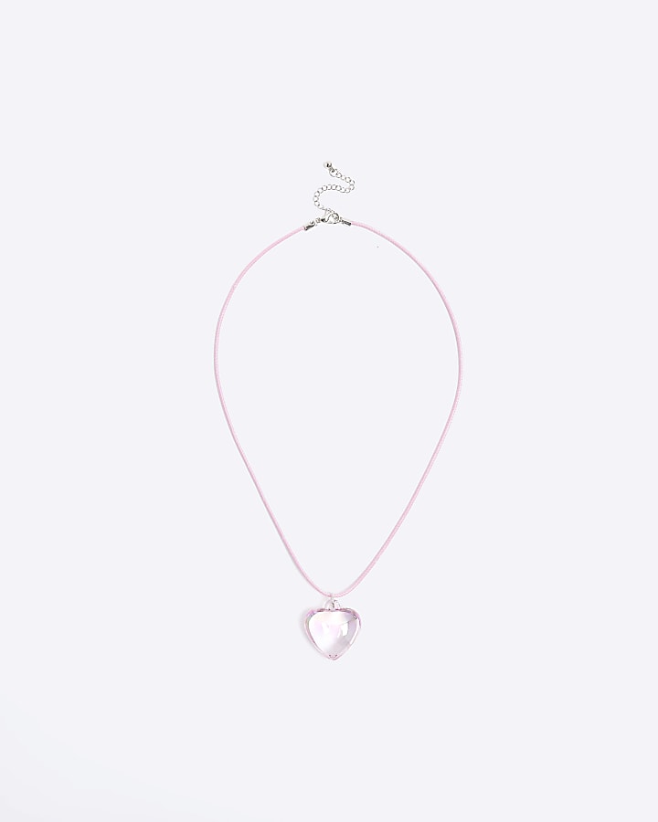 Girls pink heart charm necklace