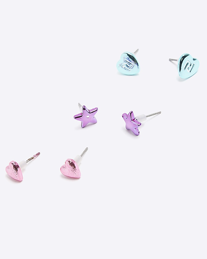 Girls pink hoop and stud earrings 9 pack