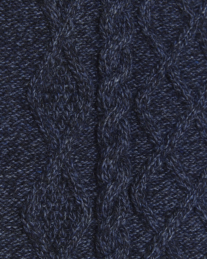 Mini boys navy cable knit shawl jumper