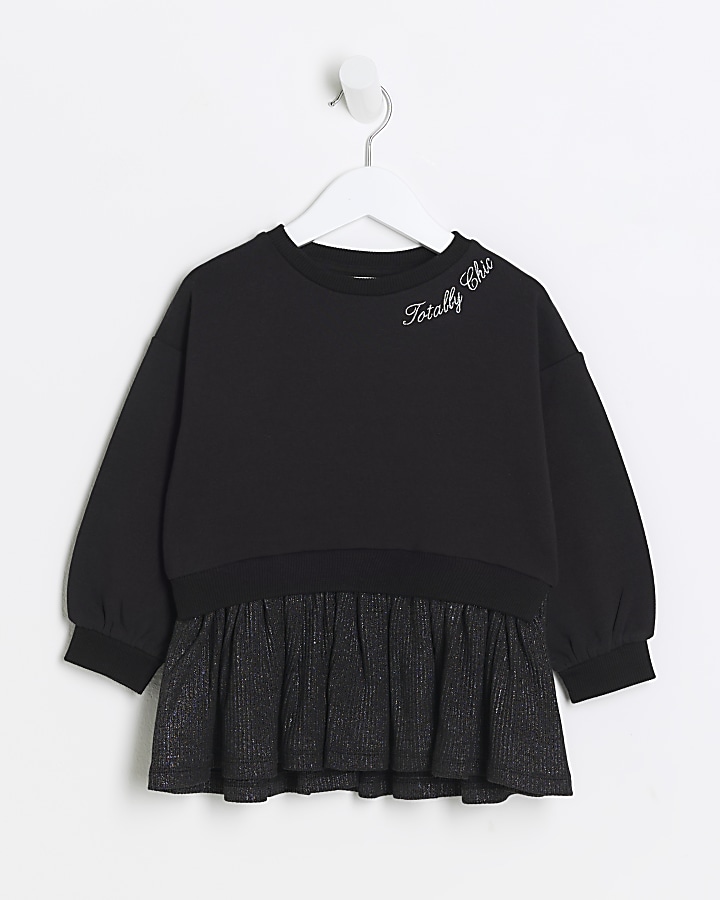 Mini Girls Black Peplum Sweatshirt