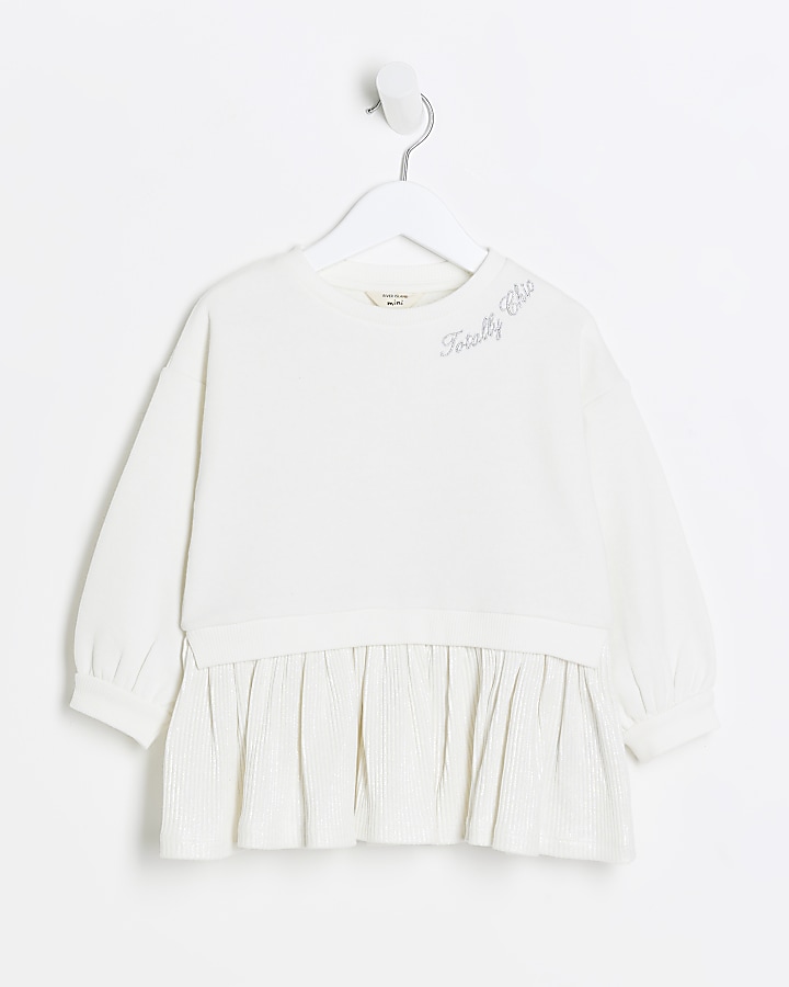 Mini Girls Cream Peplum Sweatshirt
