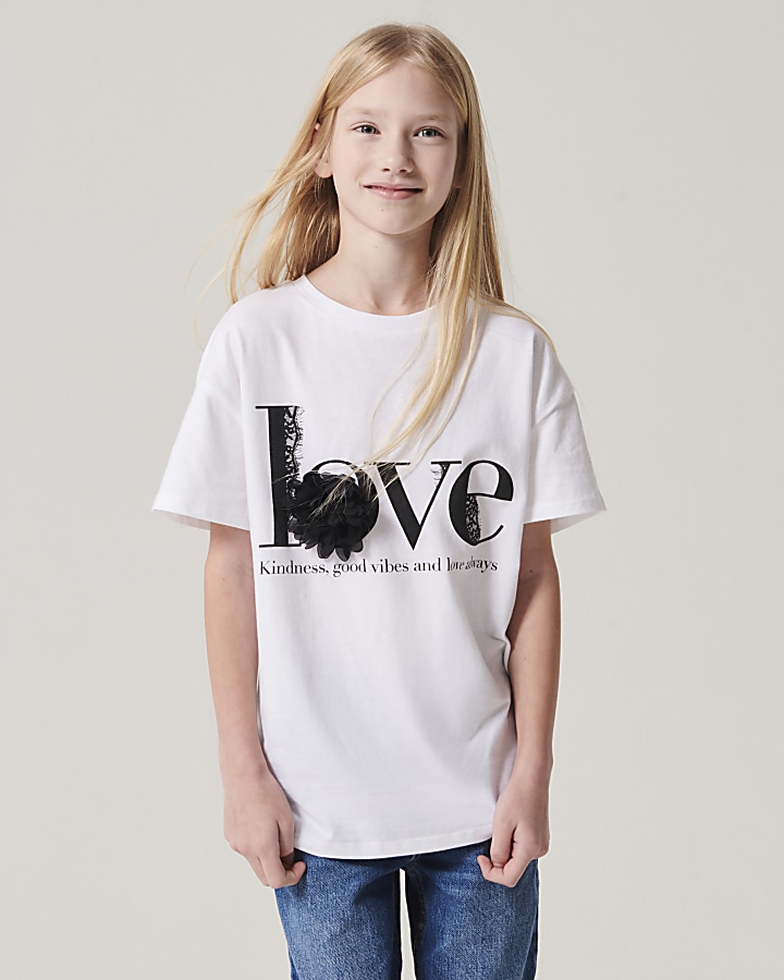 Girls white corsage love t-shirt