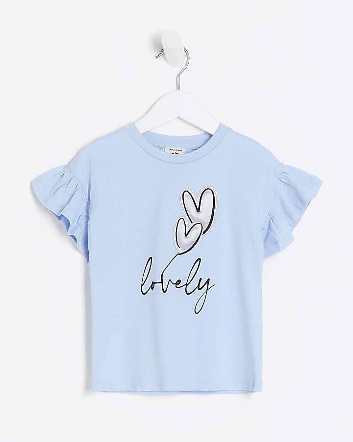 Mini girls blue graphic heart t-shirt