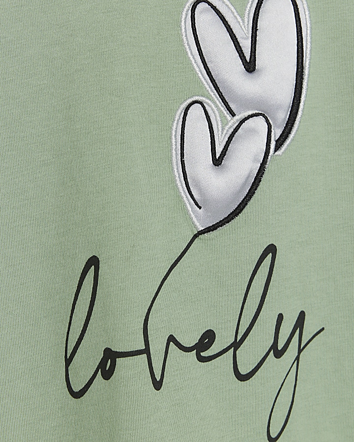 Mini girls green graphic heart t-shirt