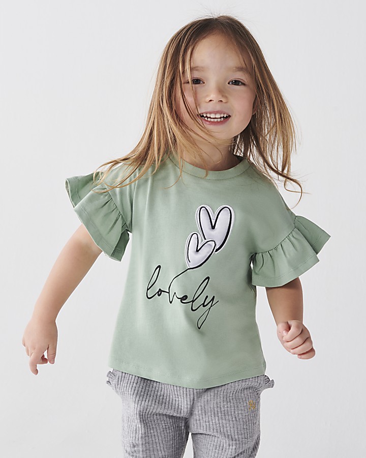 Mini girls green graphic heart t-shirt