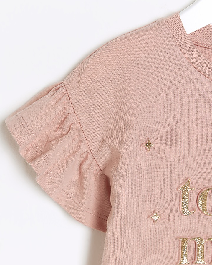 Mini girls pink embossed glitter t-shirt