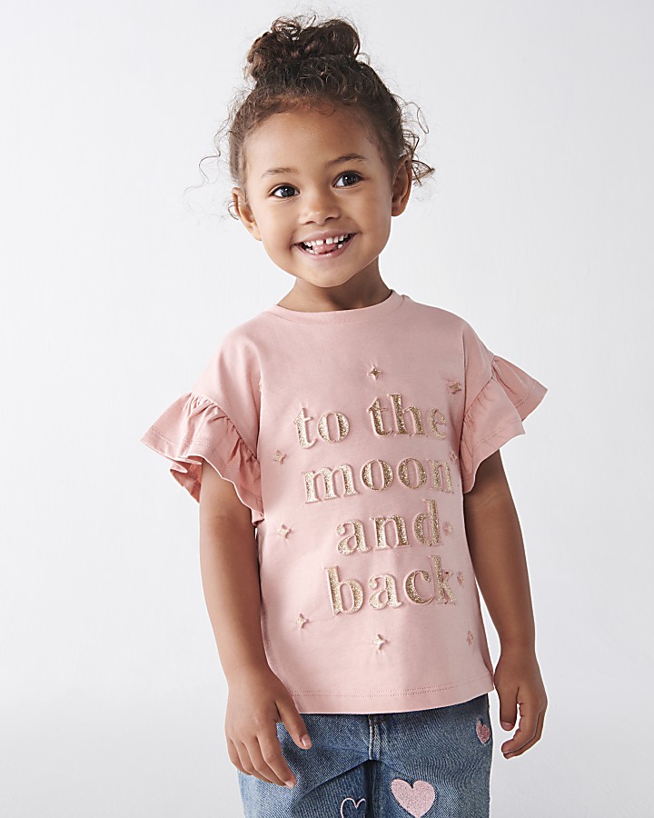 Mini girls pink embossed glitter t-shirt