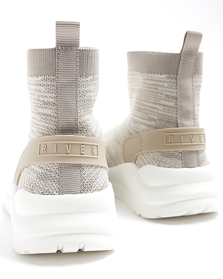 Boys stone knit high top sock trainers