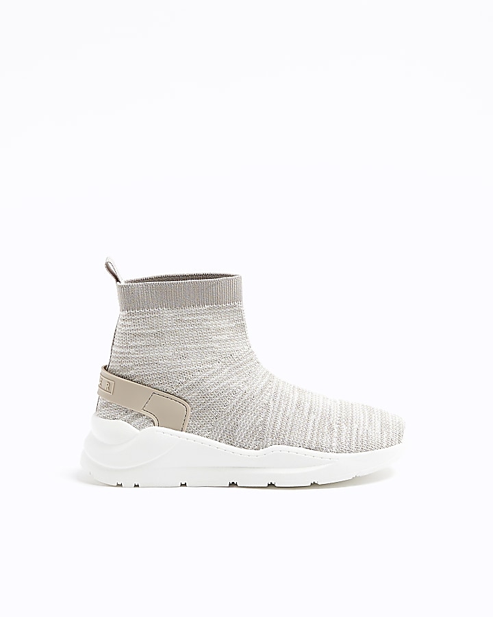 Boys stone knit high top sock trainers