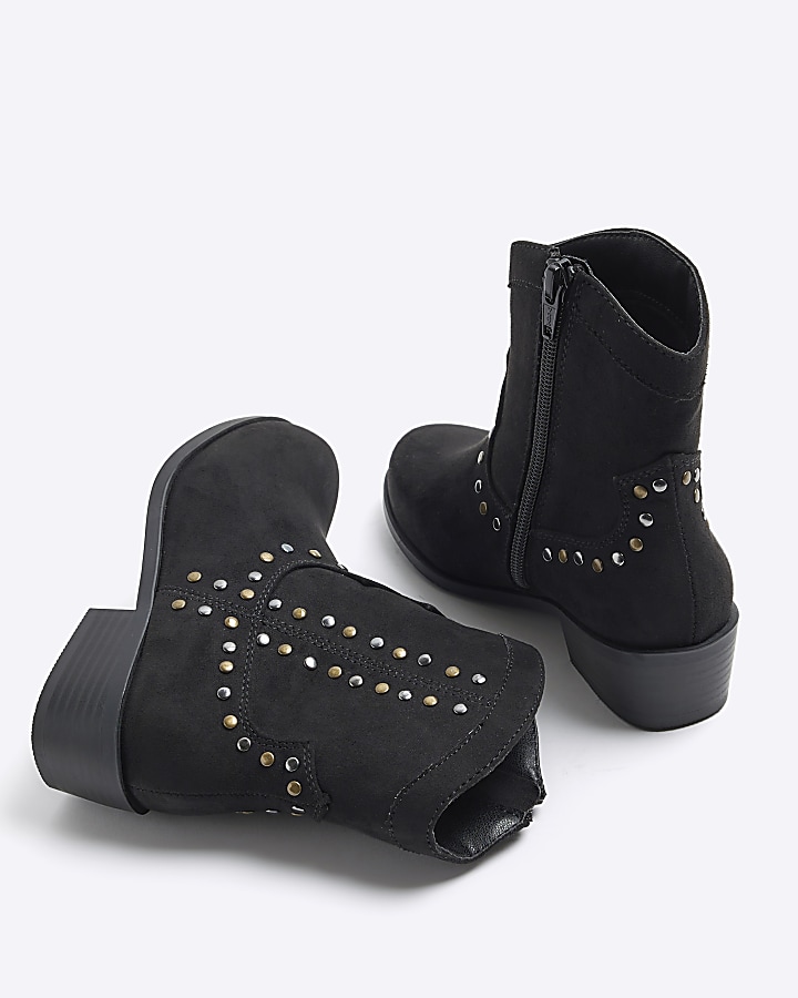 Girls black studded western boots