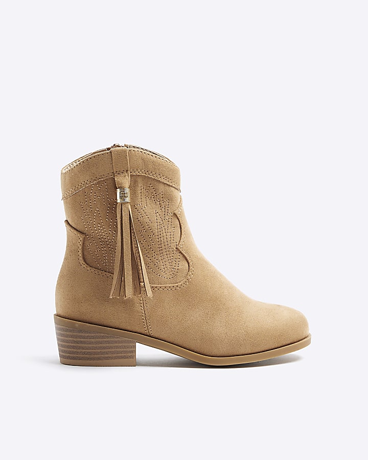 Girls brown tassel western boots