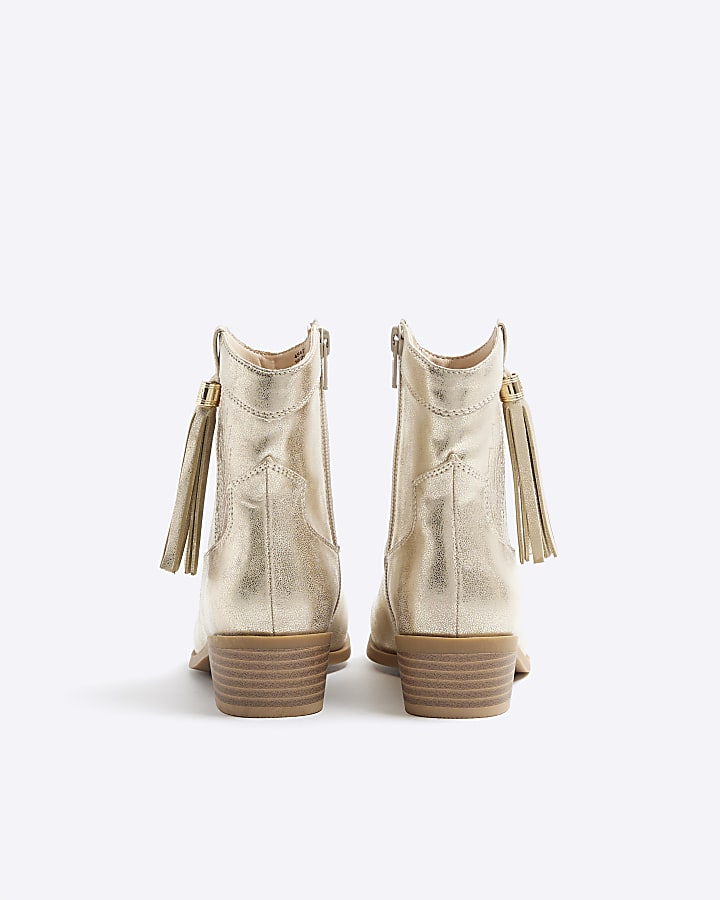 Girls gold tassel western boots