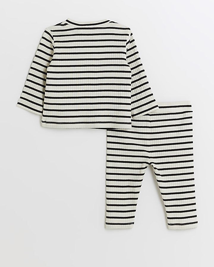 Baby beige rib striped sweatshirt set