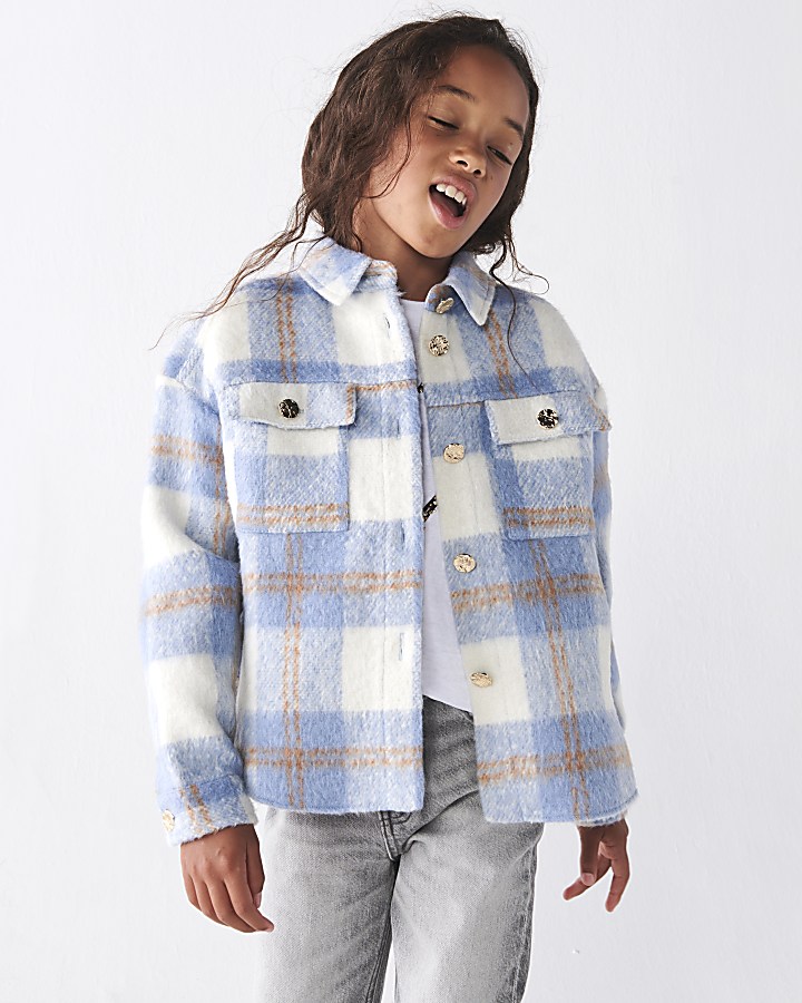 Girls blue check shacket