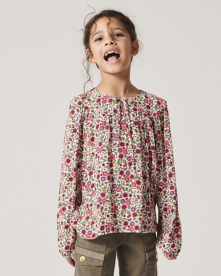 Girls pink floral blouse