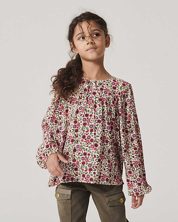 Girls pink floral blouse | River Island