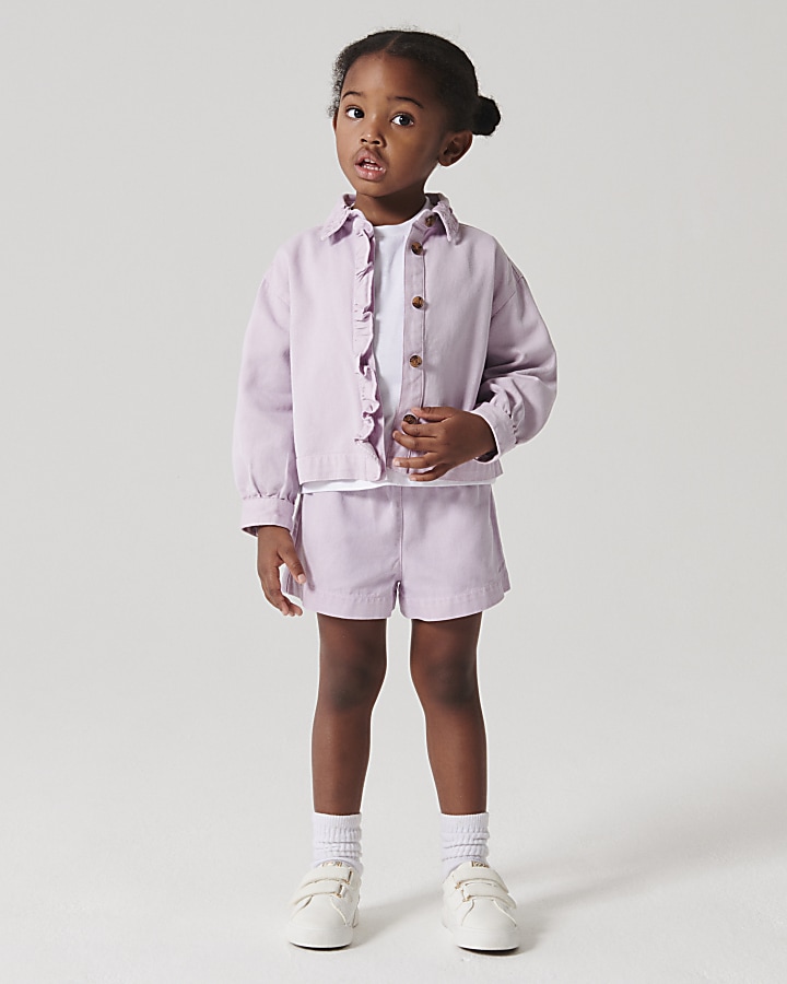 Mini girls purple frill shacket set