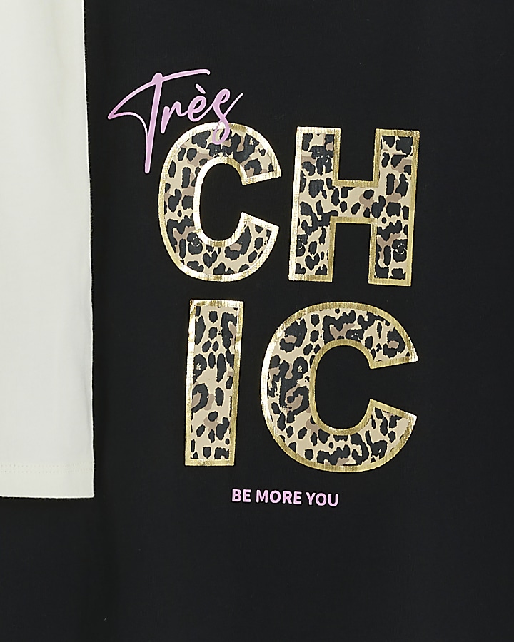 Girls black leopard print t-shirt 2 pack