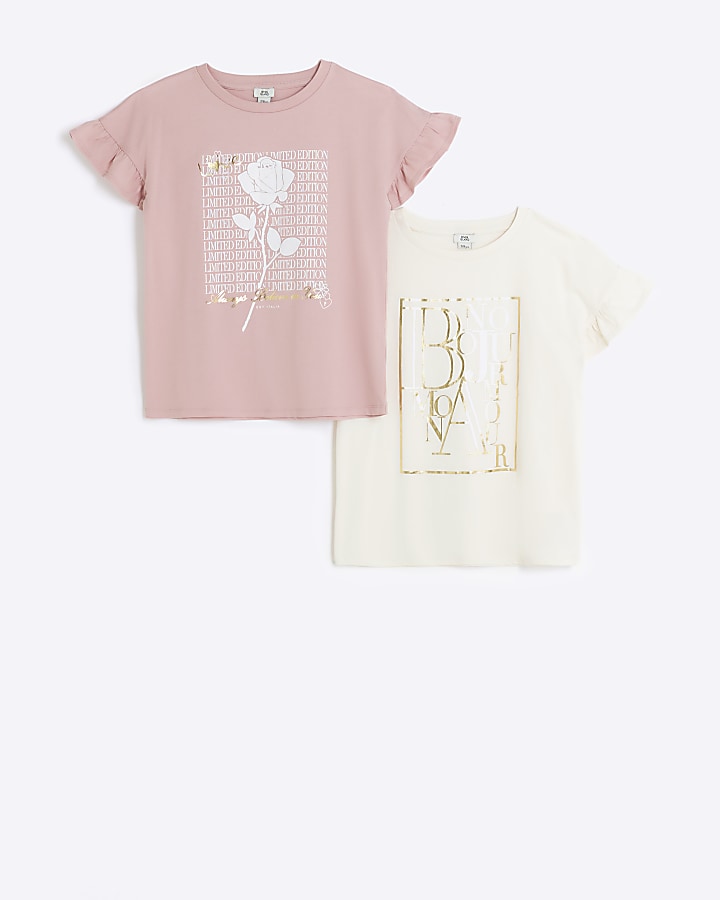 Girls pink floral graphic t-shirt 2 pack