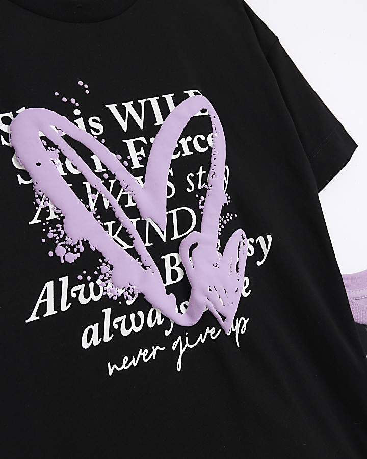 Girls purple heart graphic t-shirt 2 pack