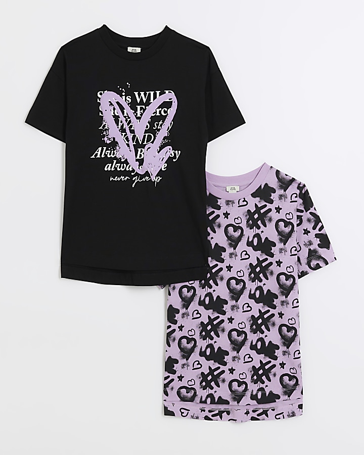 Girls purple heart graphic t-shirt 2 pack