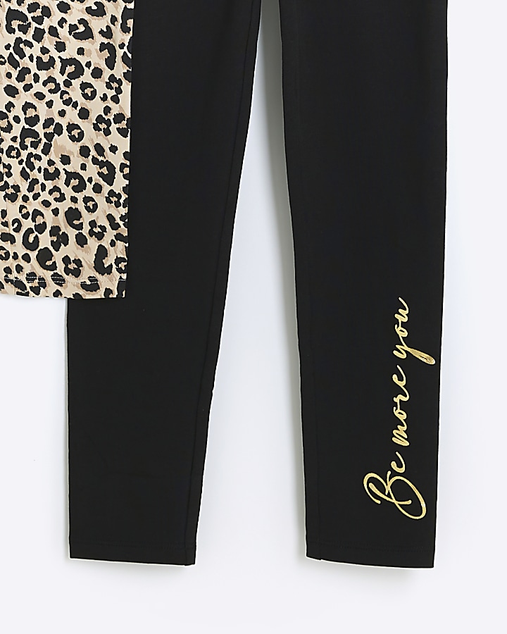Girls black leopard print leggings 2 pack