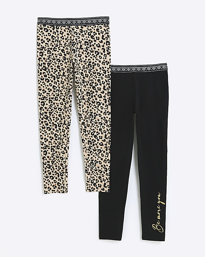 Girls black leopard print leggings 2 pack