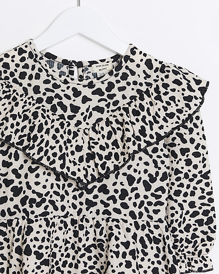Mini girls cream leopard print frill dress