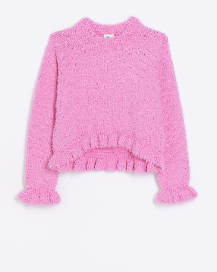 Girls pink fluffy frill jumper
