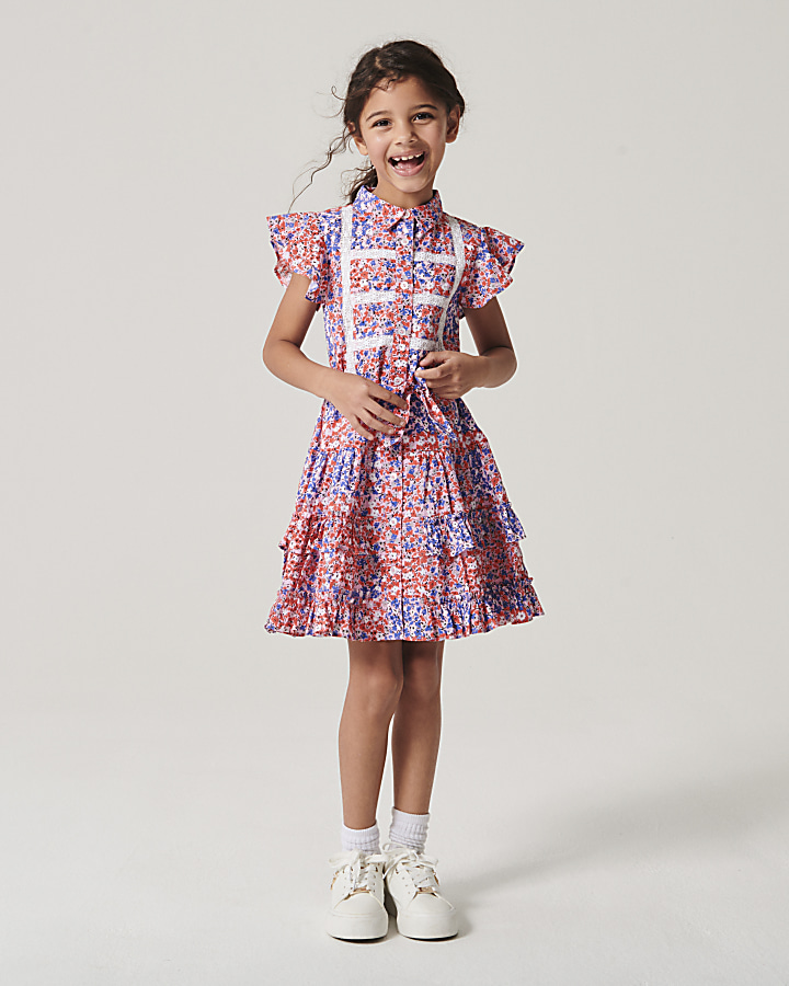 Girls red floral on sale dress