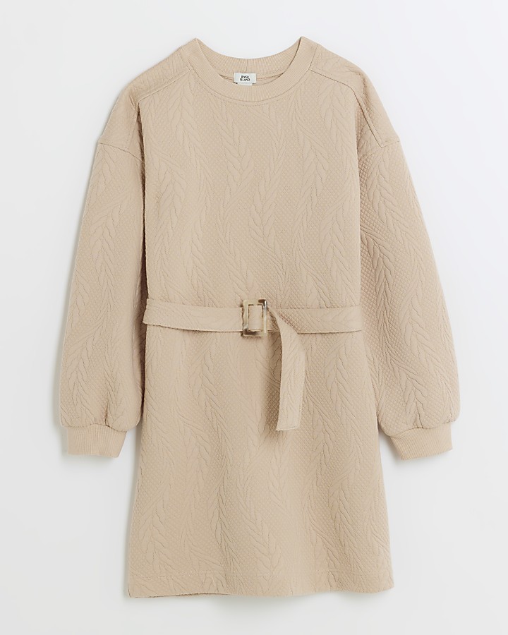Girls stone cable texture sweat dress | River Island
