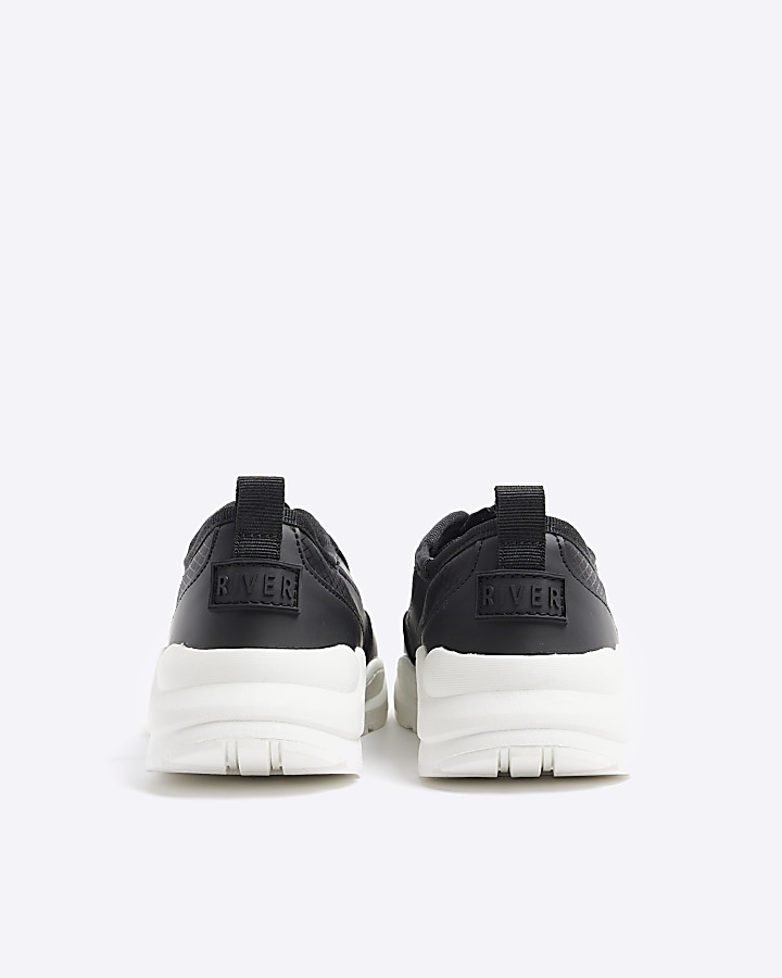 Boys black front zip trainers River Island