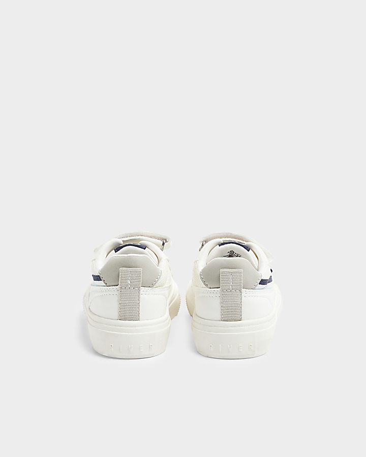 Mini Boys White Side Tape Trainers | River Island