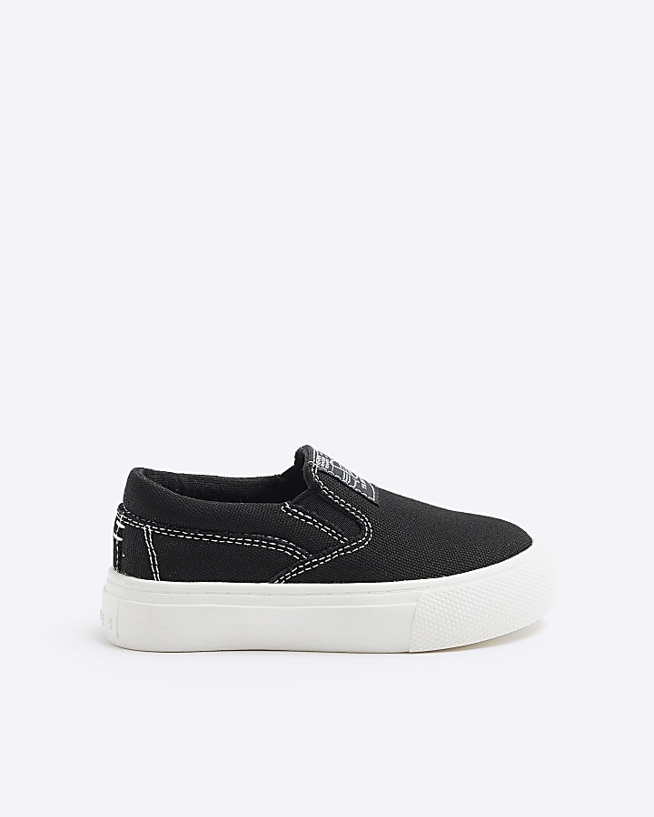 Mini boys black canvas slip on trainers