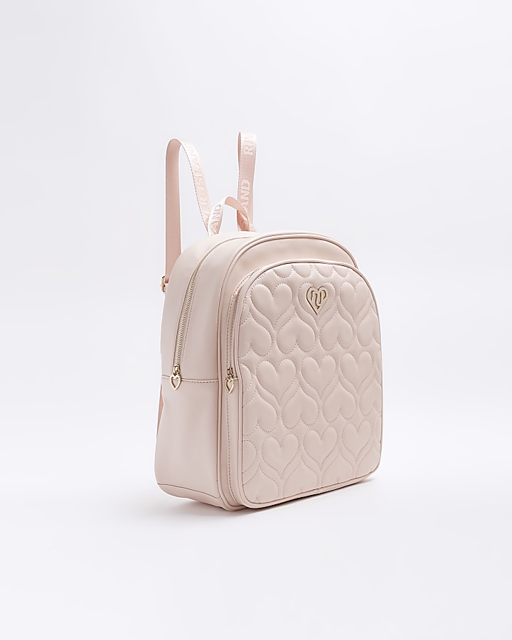 Girls pink quilted heart backpack | River Island