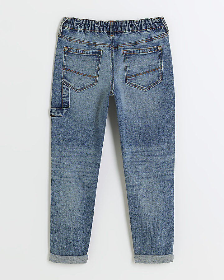 Boys blue ripped tapered jeans