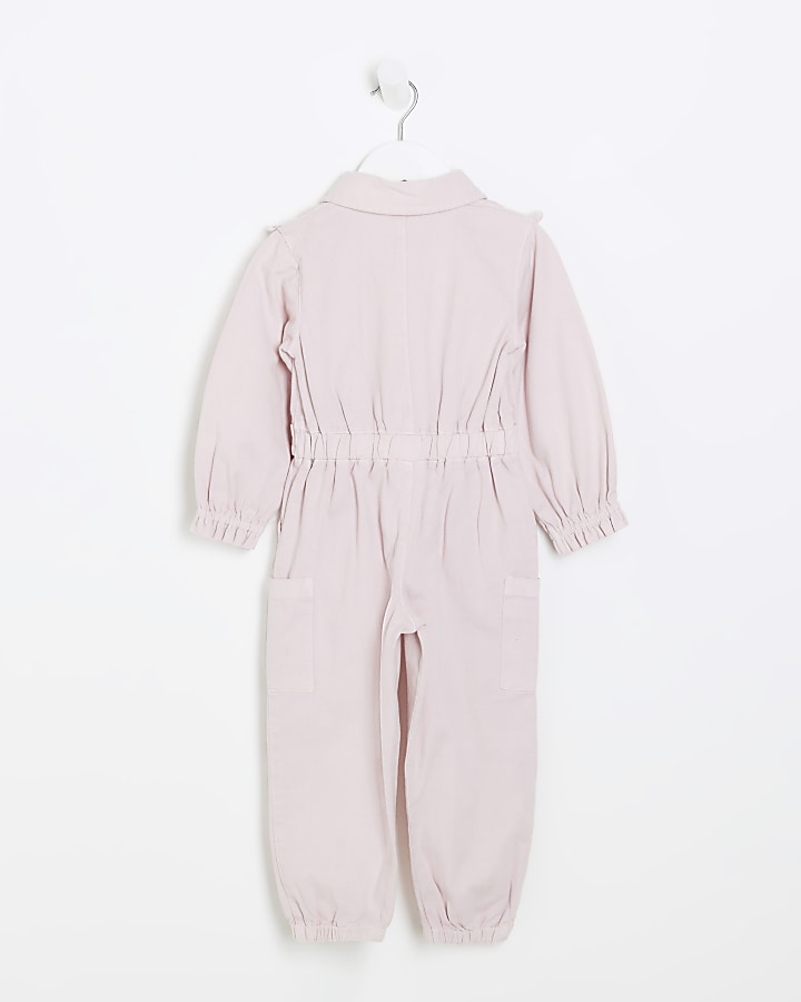 Mini girls pink frill belted jumpsuit