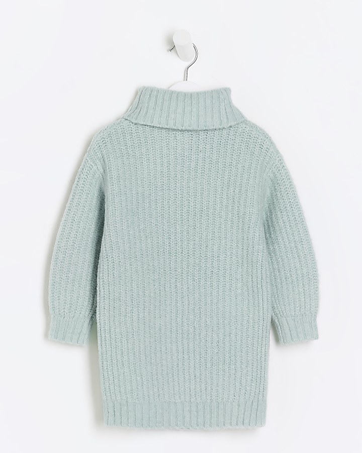 Mini girls green embellished cable knit dress | River Island