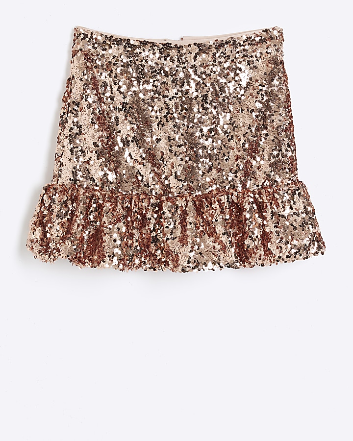 Girls bronze frill sequin skirt