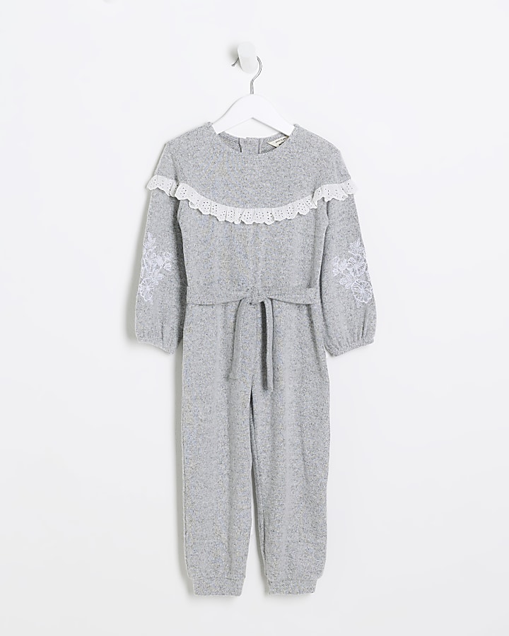 Mini Girls Grey Broderie Cosy Jumpsuit