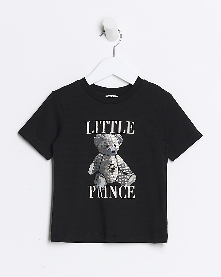 Mini boys black bear print t-shirt