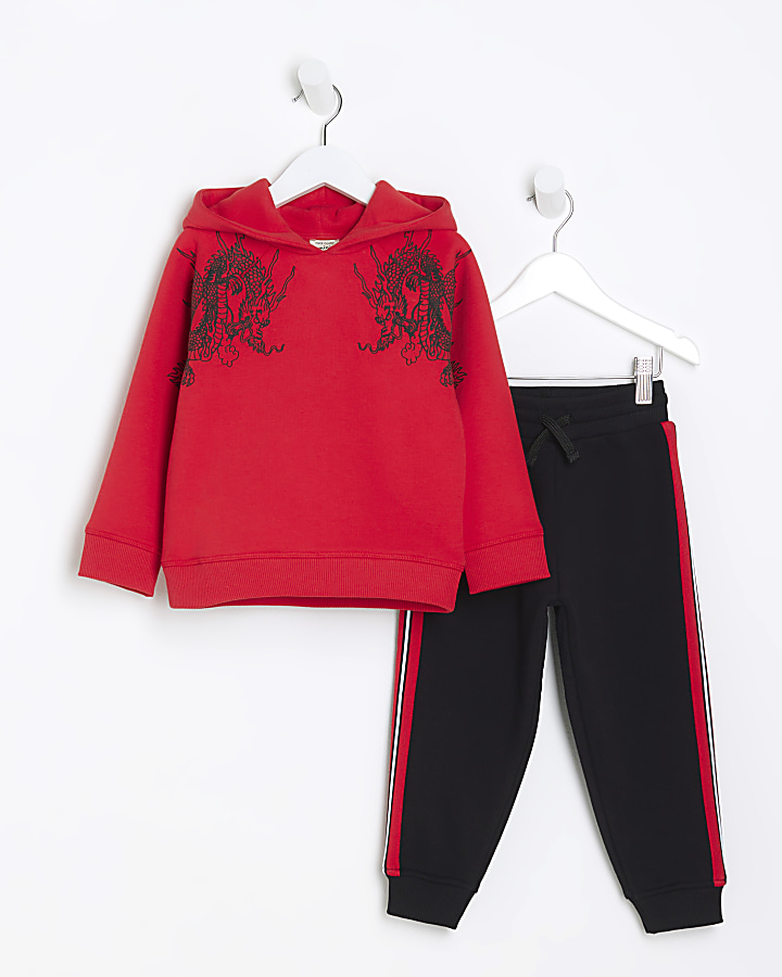 Mini boys red dragon hoodie set