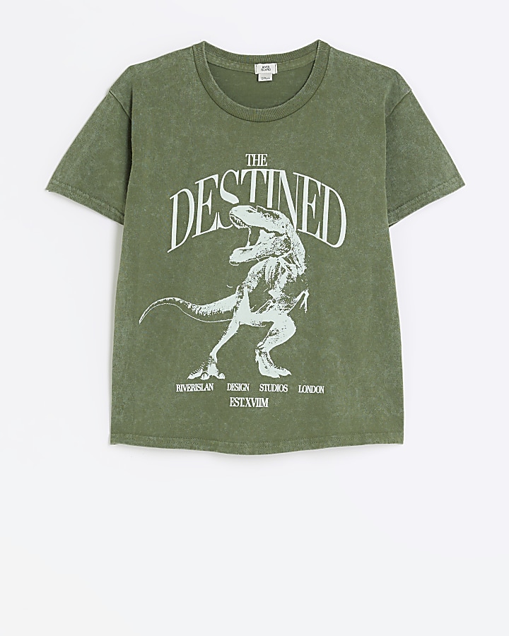Boys khaki dinosaur graphic t-shirt
