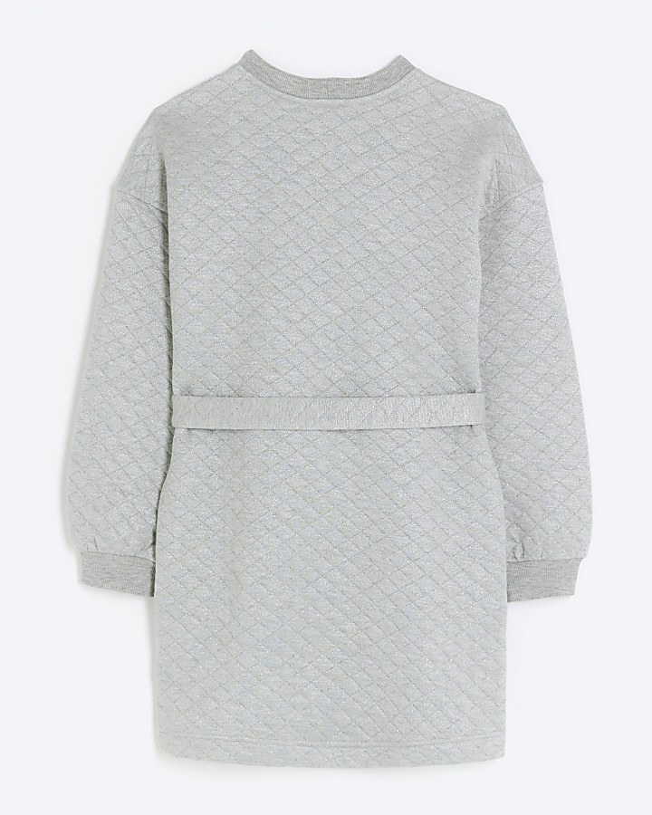 Girls Grey Quilted Sweat Dress