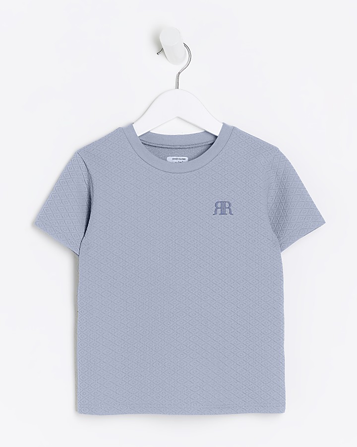 Mini boys blue textured t-shirt