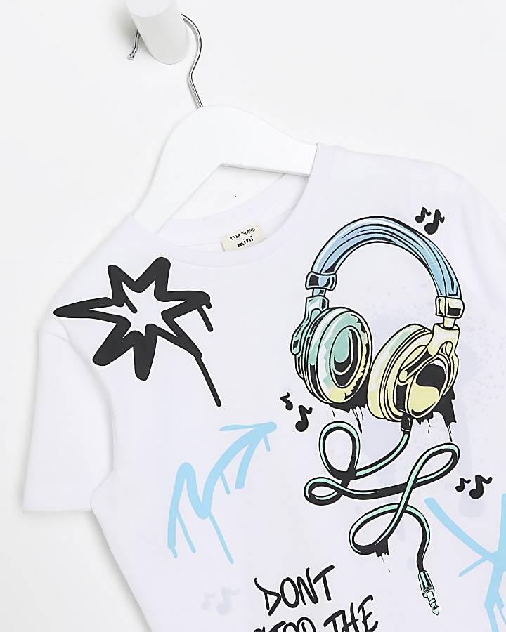 Mini boys white headphone graffiti t-shirt